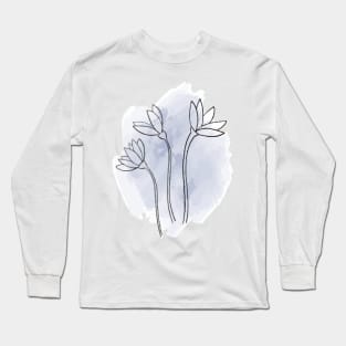 Flower Blue Watercolour Long Sleeve T-Shirt